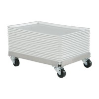 Platters can be stored and moved easily with aluminum dolly.