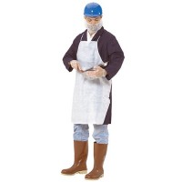 Poly coated disposable apron is ideal for grimy, non-hazardous work environments.