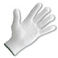Medium weight Knit Glove, White with Green Wrist Cuff Edge