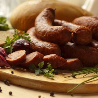 Legg's Smoked Sausage #105 Seasoning produces a ''Southern Style'' smoked sausage with visible, crushed red pepper.